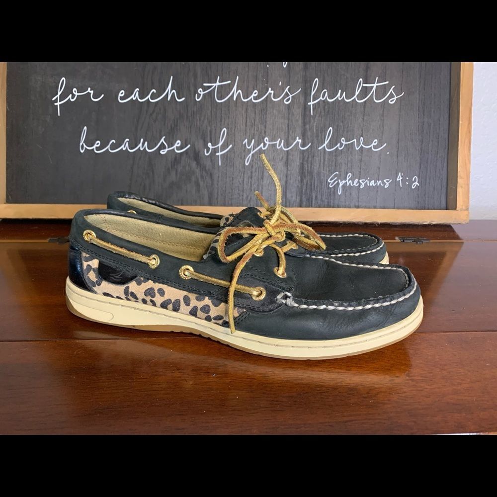 Sperry black leopard print shoes size 9‎